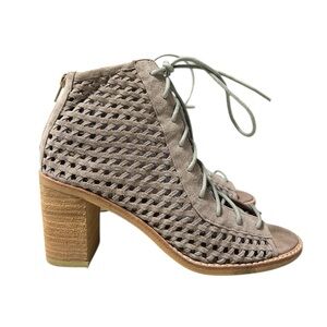 JEFFREY CAMPBELL Cors Weave Lace Up Heels in Taupe